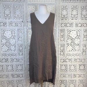 XCVI Brown Asymmetric‎ Midi Dress Womens Small Lagenlook Boho Pockets Minimalist